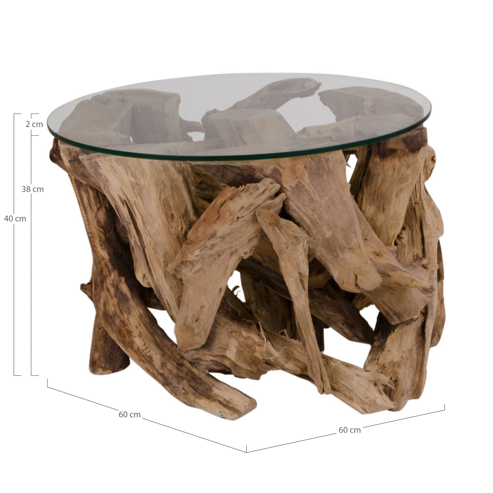 Grand Canyon – Couchtisch aus Glas und Teakholz, Ø60x40 cm